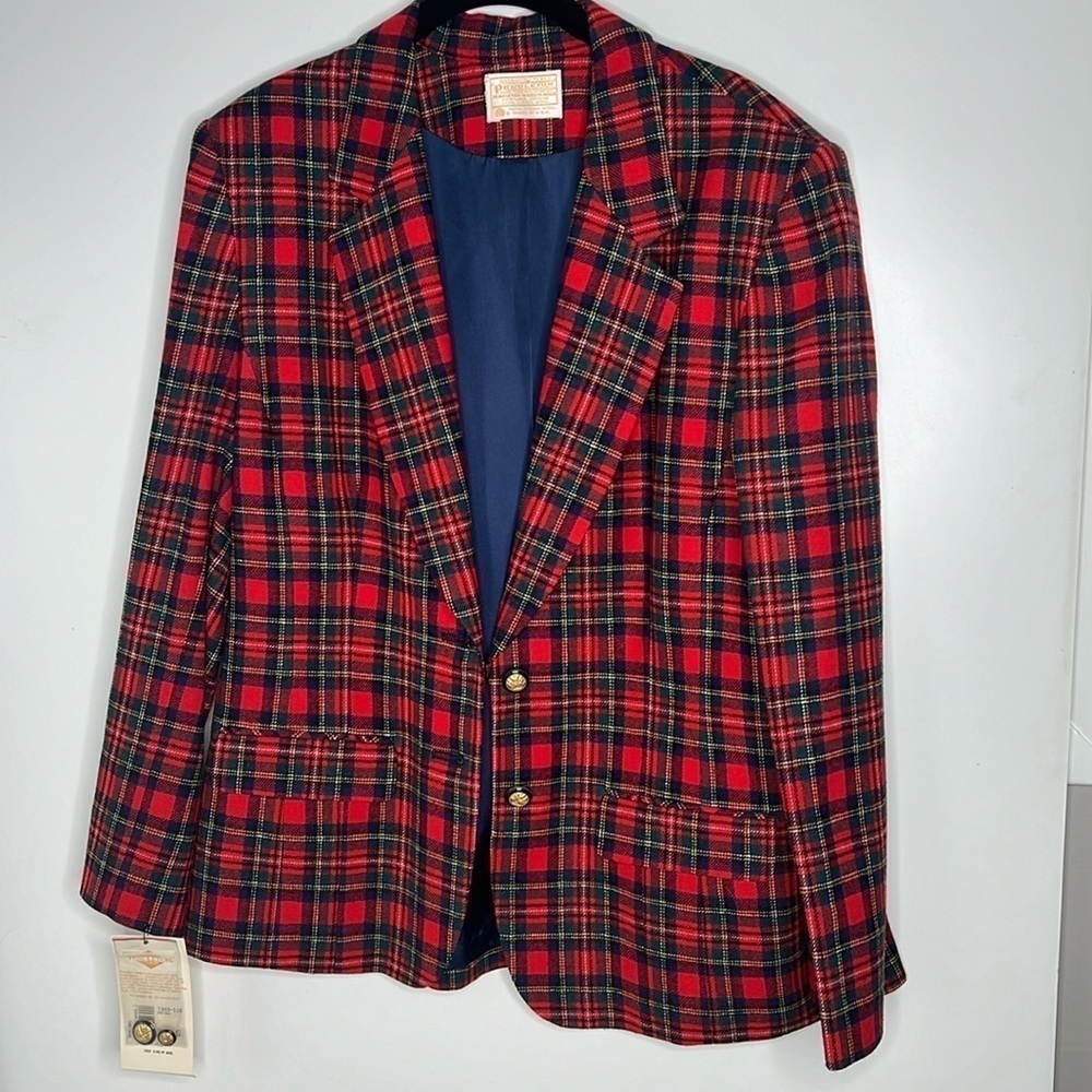 Pendleton Size 16 Wool Tartan Red Green Blue Blazer Fully Lined New with Tags - Picture 9 of 12